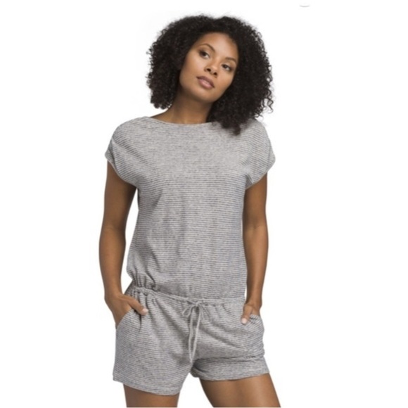 Prana Pants - Prana Retrieve Romper stripe sleeveless jersey hem organic cotton one-piece